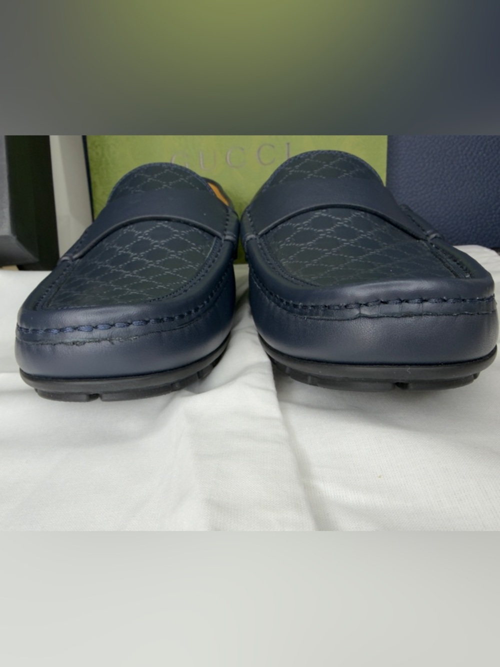 GUCCI Navy GG Microguccissima Leather Driver Loafer Size IT 6 Box Made Italy New - Picture 9 of 12